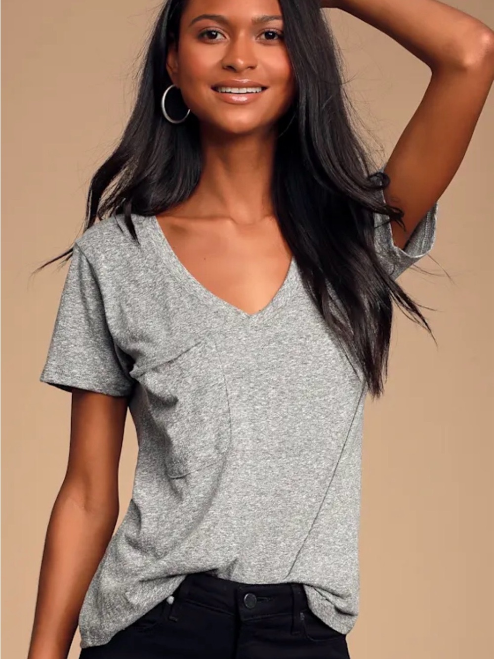 Z-Supply Kristine Heather Grey V-Neck Oversized Pocket Tee - Small